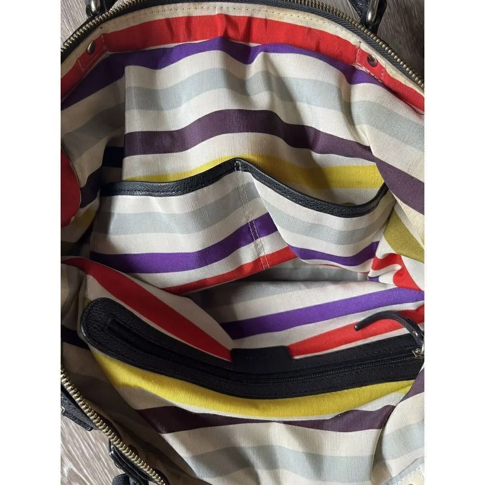 Kate Spade 5 Points Camille Bag- Black Leather With Handles Mutli Stripe Inside